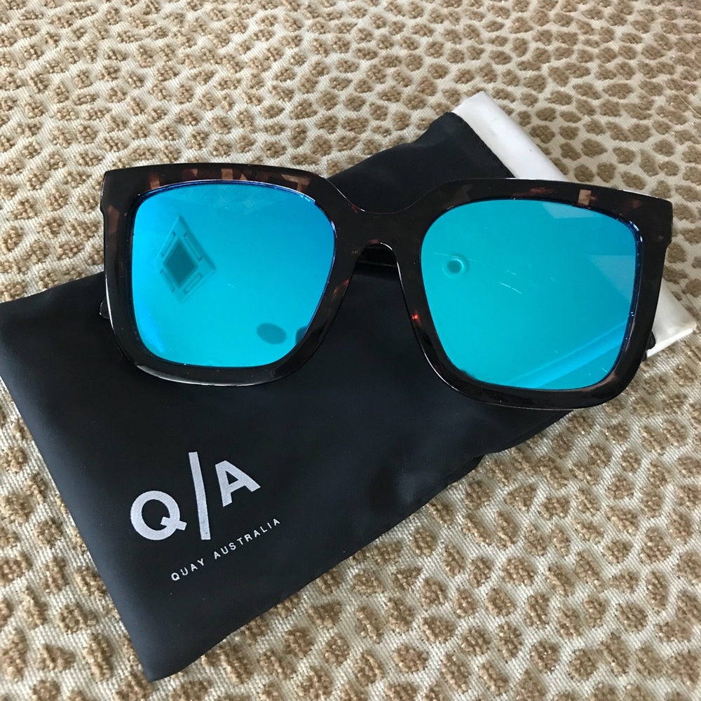 Quay oversized blue reflective sunglasses
